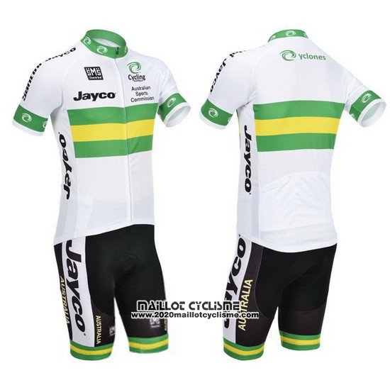 2013 Maillot Ciclismo Australie Blanc et Vert Manches Courtes et Cuissard